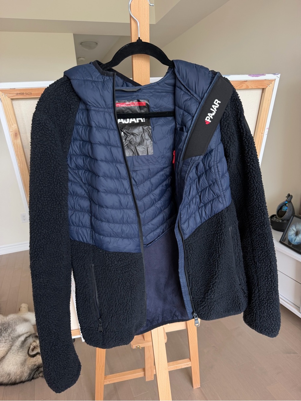 Pajar Men’s Navy Quilted & Black Fleece Hooded Jacket